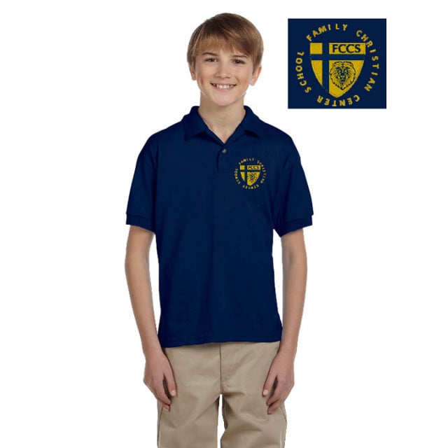 Uniform shirts goldenrod yellow and navy blue - Family Christian Center  Schools